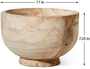 Serene Spaces Living 11" Paulownia Wood Round Bowl, Handmade Wooden Decorative - Image 4