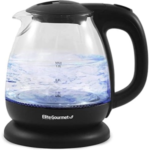 Elite Gourmet EKT1001B Electric BPA-Free Glass Kettle, Cordless 360° Base