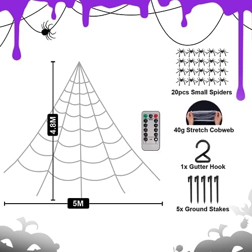 Brighter Spider Webs Halloween Decorations Lights,2023 Upgrade 250 Purple LED - Image 3