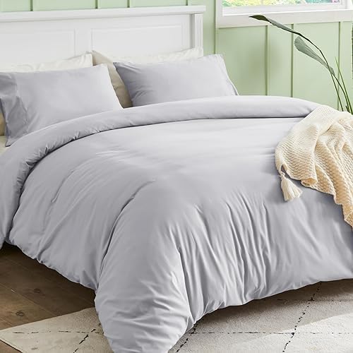 SASTTIE Duvet Cover Queen, Light Grey Queen Size Duvet Cover Set, Soft Duvet - Image 5