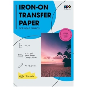 PPD Inkjet Iron-On Light T Shirt Transfers Paper LTR 8.5x11” Pack of 10 Sheets