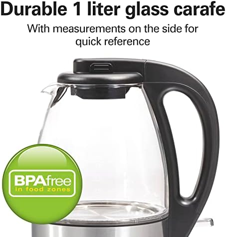 Hamilton Beach Glass Electric Tea Kettle, Water Boiler & Heater, 1 L, Cordless - Image 3