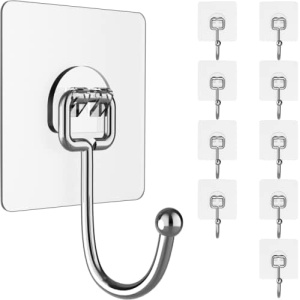 Large Adhesive Hooks for Hanging Heavy-Duty 44Ib(Max) 10 Packs, Wall Hooks