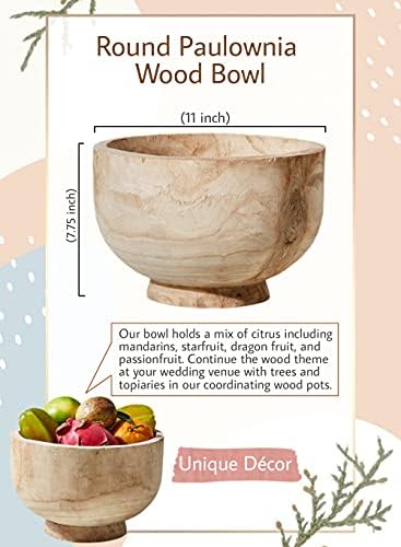 Serene Spaces Living 11" Paulownia Wood Round Bowl, Handmade Wooden Decorative - Image 6