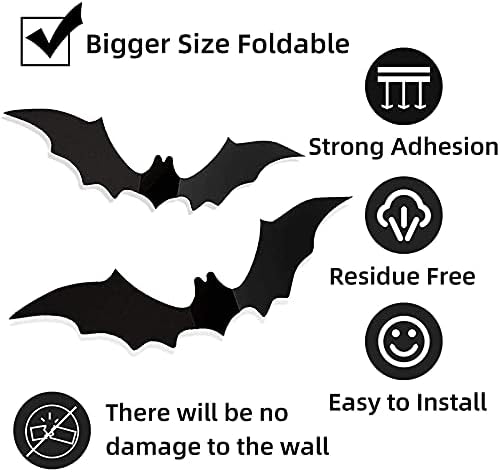 72Pcs Halloween Decoration 3D Bats Decorations, 4 Sizes Realistic PVC Scary Bats - Image 3