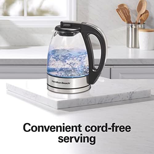 Hamilton Beach Glass Electric Tea Kettle, Water Boiler & Heater, 1 L, Cordless - Image 6