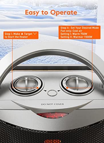 Portable Electric Space Heater with Thermostat, 1500W/750W Safe & Quiet Ceramic - Image 6