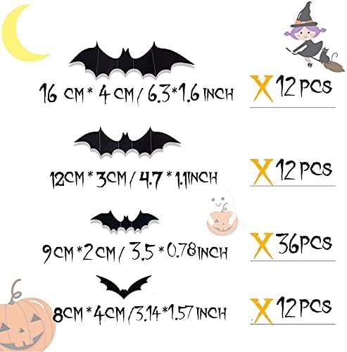 72Pcs Halloween Decoration 3D Bats Decorations, 4 Sizes Realistic PVC Scary Bats - Image 4