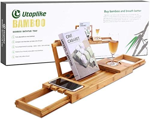 Utoplike Bathtub Caddy Tray, Bamboo Bath tub Tray with Adjustable Arms - Image 7