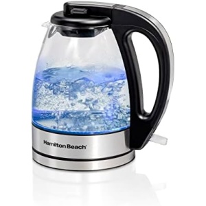 Hamilton Beach Glass Electric Tea Kettle, Water Boiler & Heater, 1 L, Cordless