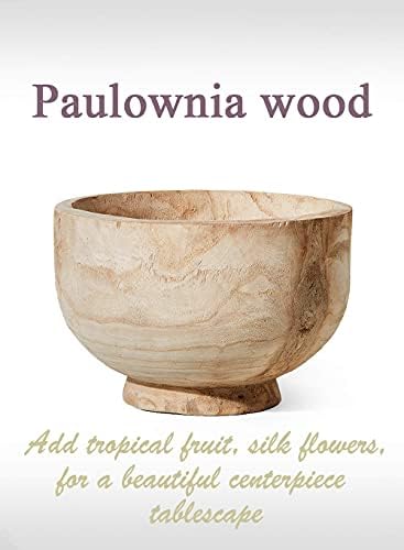 Serene Spaces Living 11" Paulownia Wood Round Bowl, Handmade Wooden Decorative - Image 5