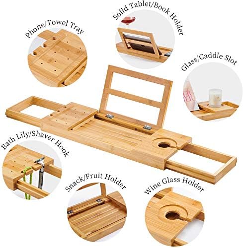 Utoplike Bathtub Caddy Tray, Bamboo Bath tub Tray with Adjustable Arms - Image 2