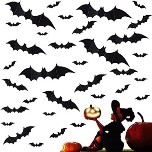 72Pcs Halloween Decoration 3D Bats Decorations, 4 Sizes Realistic PVC Scary Bats
