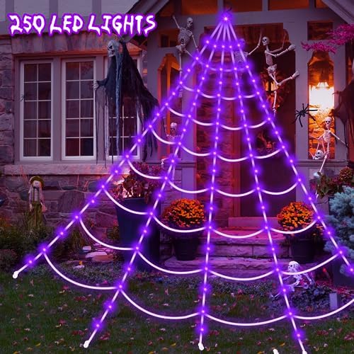 Brighter Spider Webs Halloween Decorations Lights,2023 Upgrade 250 Purple LED - Image 4