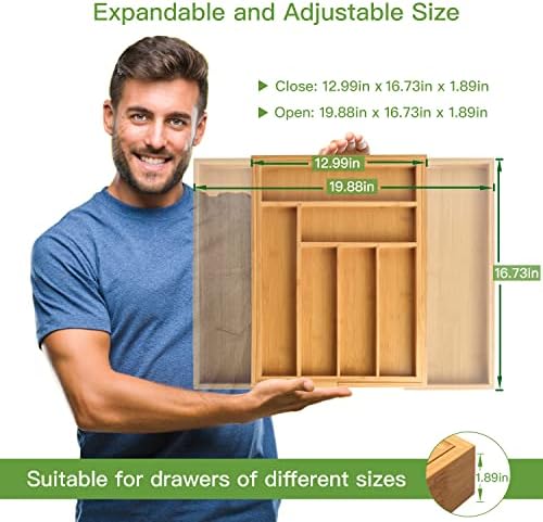 Bamboo Expandable Drawer Organizer for Utensils Holder, Adjustable Cutlery Tray - Image 4