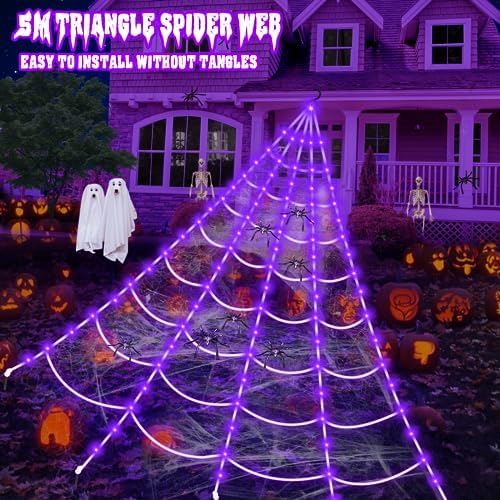 Brighter Spider Webs Halloween Decorations Lights,2023 Upgrade 250 Purple LED - Image 5
