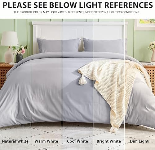 SASTTIE Duvet Cover Queen, Light Grey Queen Size Duvet Cover Set, Soft Duvet - Image 7