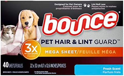 Bounce Dryer Sheets, Pet Hair And Lint Guard, Mega Size, Fresh Scent, 40 Count