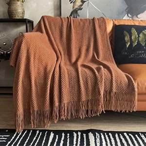 LOMAO Knitted Throw Blanket with Tassels Bubble Textured Lightweight Throws